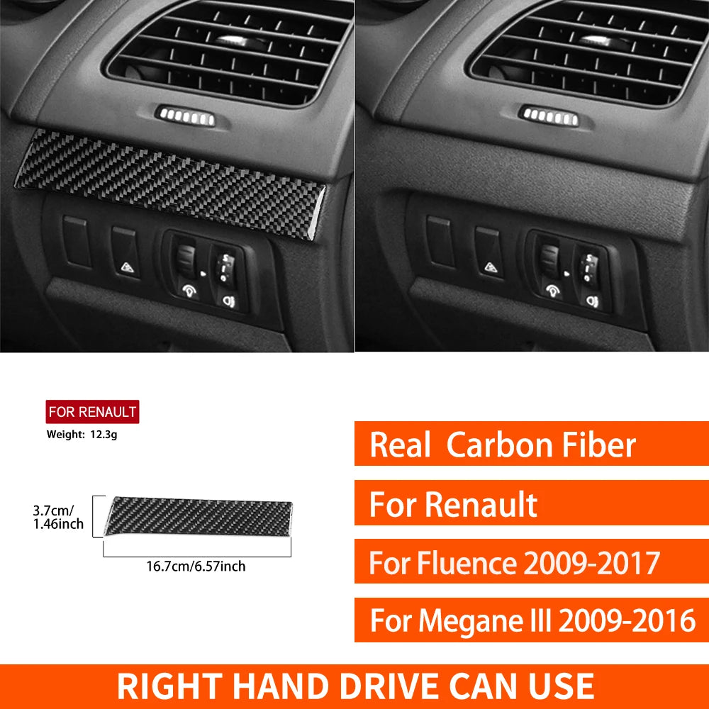 For Renault Fluence Megane 3 RS 2009-2017 Real Carbon Fiber Stickers Central Radio AC/CD Shift Door Panel Car Trim Accessories