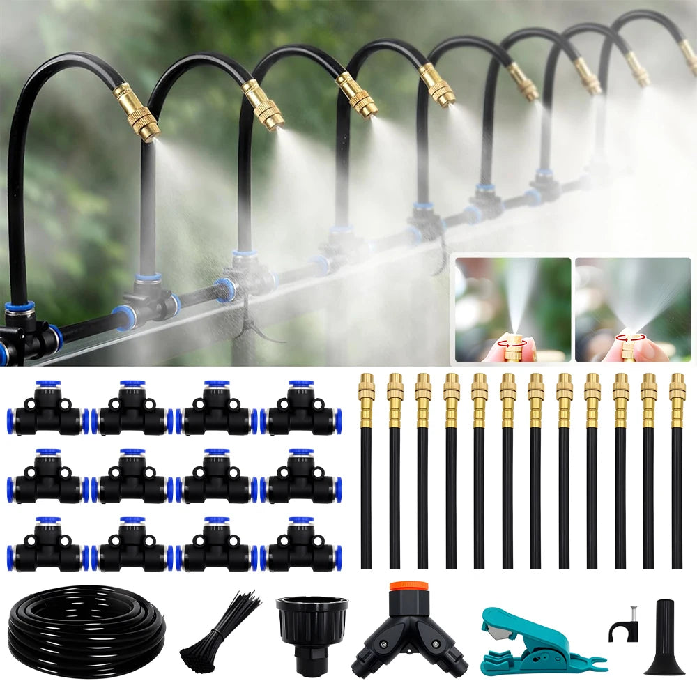DIY Garden Misting Cooling System Spray Kit for Greenhouse Patio Irrigation, 5-30m