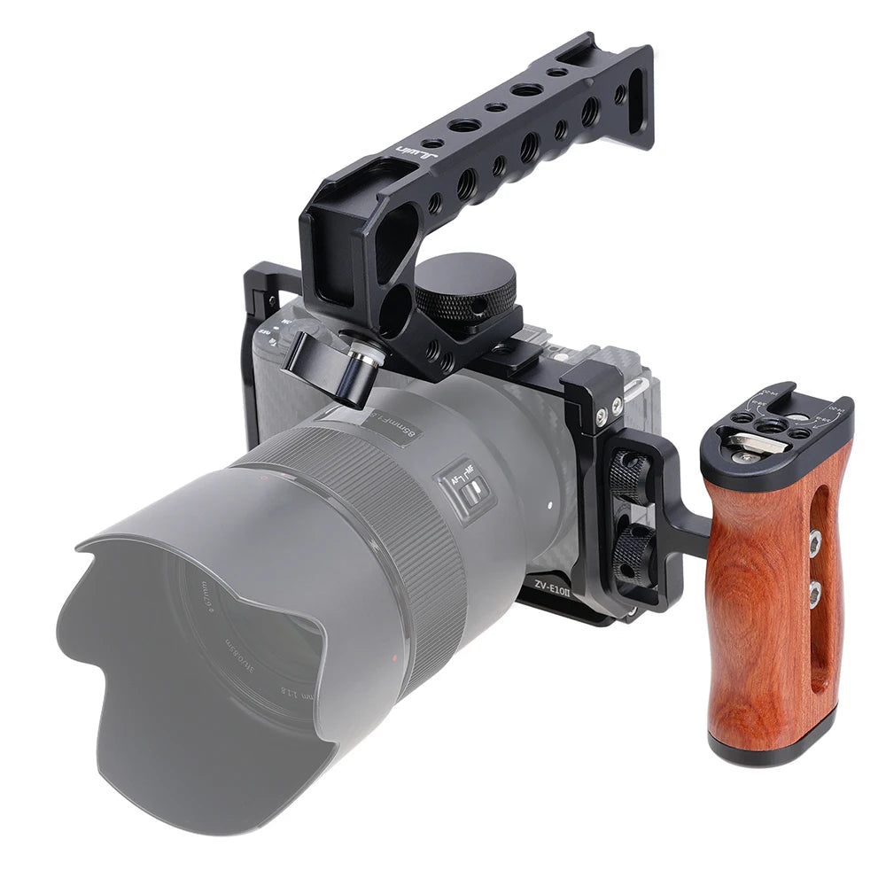 FOTGA ZV-E10 II Camera Cage With Wooden Handle Top Hand Grip Quick Release Plate Cage Kit Protective For Sony ZV-E10 II Camera