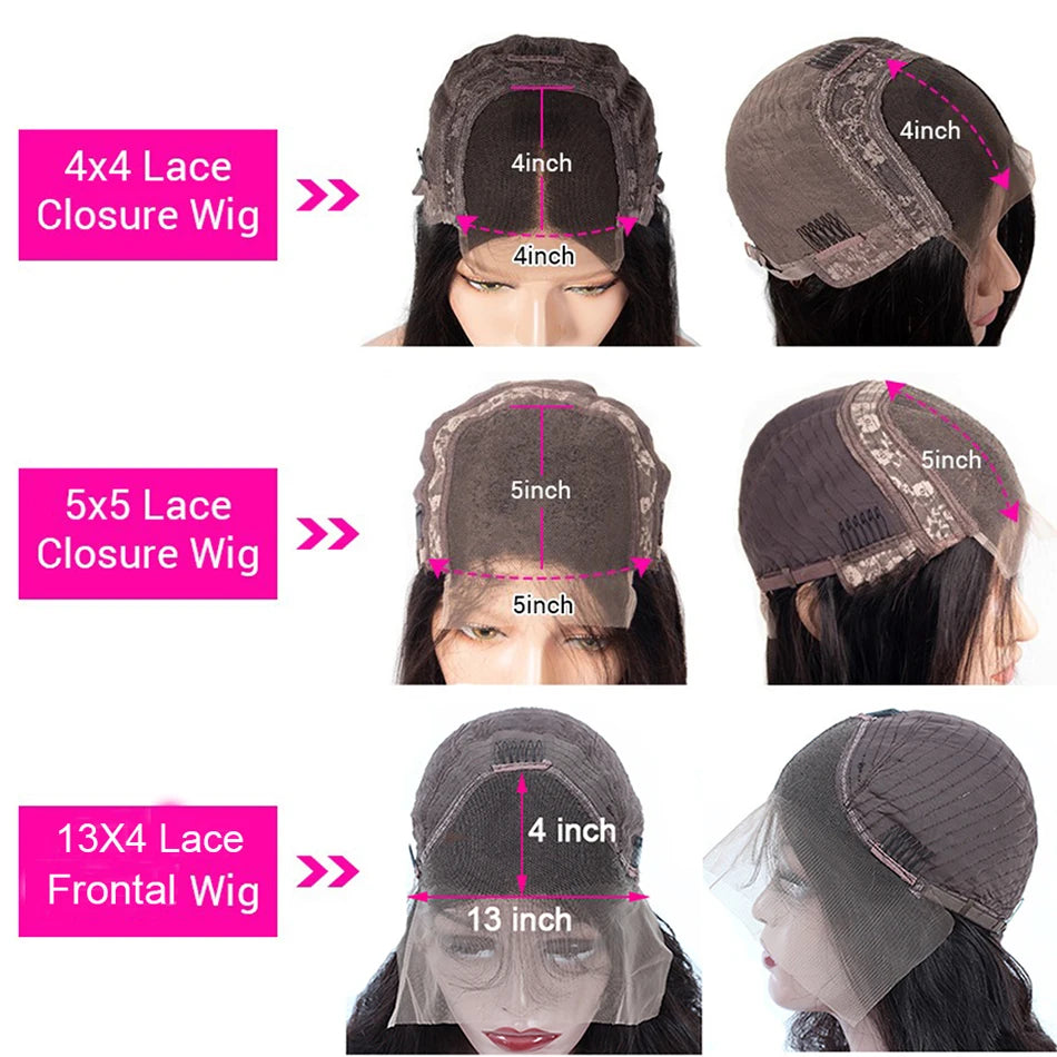 Human Hair Lace Front Wig 180% Density Body Wave/Curly 4x4 5x5 13x4 Closure 14-32in