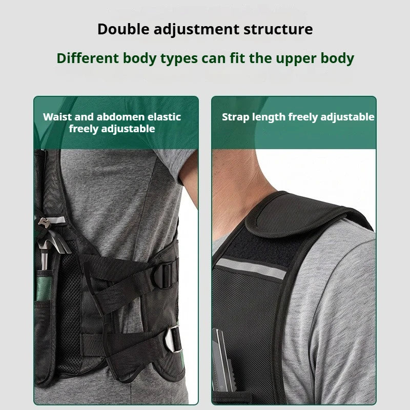 Adjustable Workwear Allround Work Tool Vest Safety Vest with Multi-pockets and Zipper Heavy Duty Tool Vest for Electricians