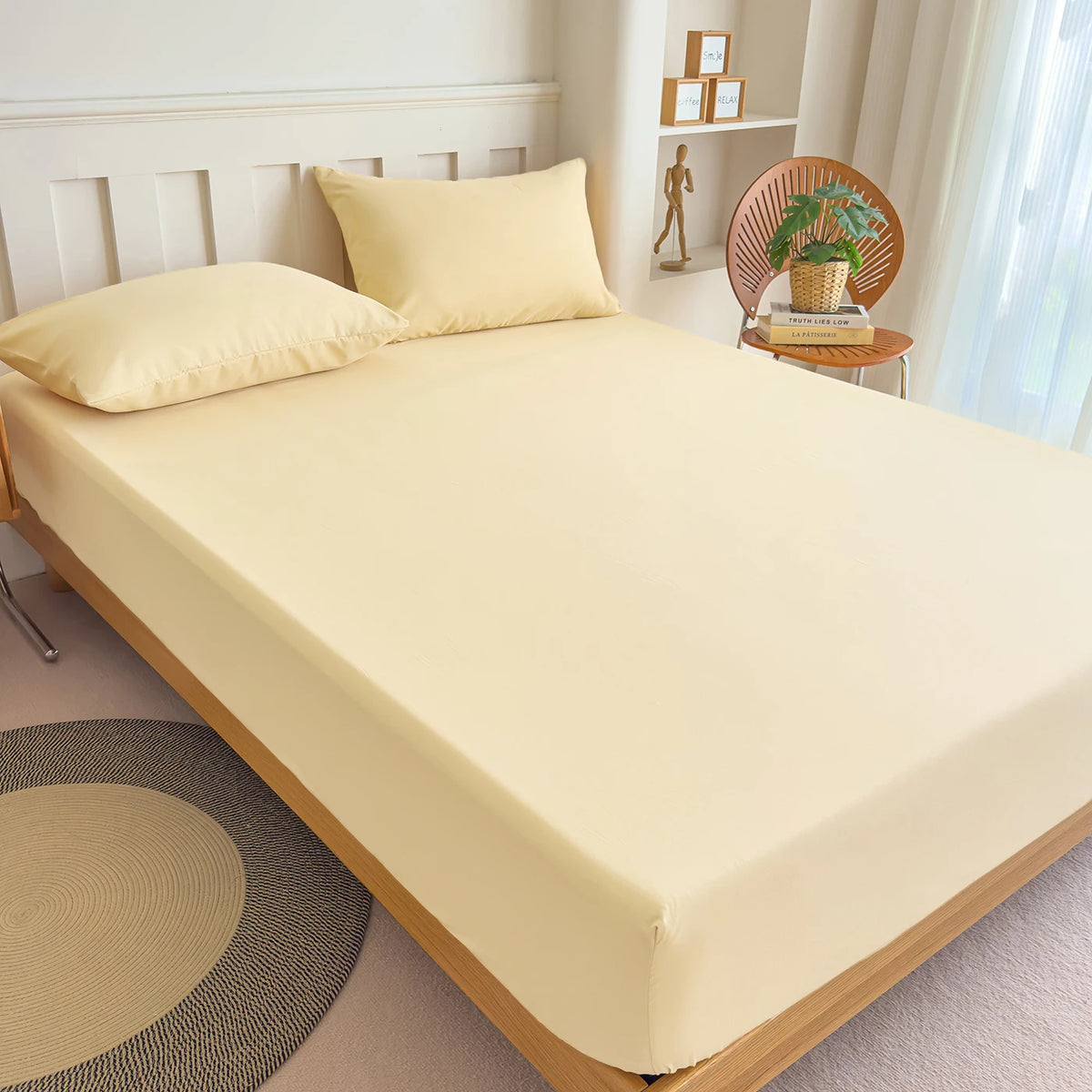 Solid Color Fitted Sheet with Elastic Band, 1pc Mattress Sheet 90x200 to 200x220cm