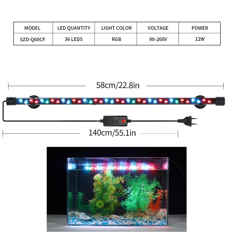 Lamp Waterproof Fish Tank Light 18-58CM Underwater Aquariums Decor Lighting 90-260V Aquarium Light LED Plant Grow