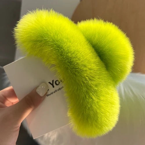 Natural Rex Rabbit Fur Hair Claw Large Hairpin Temperament Clip New Cute Plush Hair Scratching Ponytail Fuzzy Claw Clip