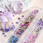 12 Grids Flower Wood Pulp Chips Epoxy Resin Filling Rose Iris Vetiver Flower Butterfly Shape Decorative Paper Flower DIY Crafts