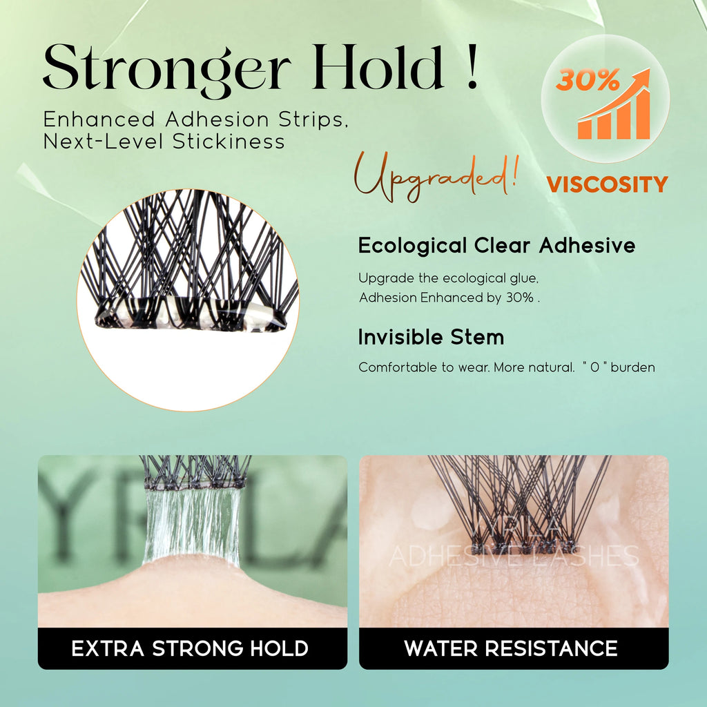 VYRILA Self Adhesive Cluster Eyelashes D Curl 10-16mm Pre-Glued Press-On Lashes