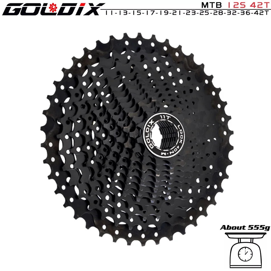 GOLDIX Black MTB Cassete 8/9/10/11/12 Speed 40/42/46/50/50T K7 8/9/10/11/12v Bicycle Freewheel Bicycle Sprocket for Shimano/SRAM
