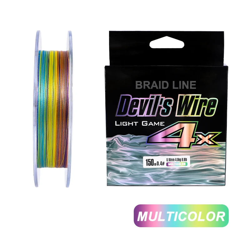 MIFINE Devil's Wire Light Game Fishing Line 150M Thin and Strong 4X Braided PE Line Fishing Wire Accessories Perch, Bass, Trout