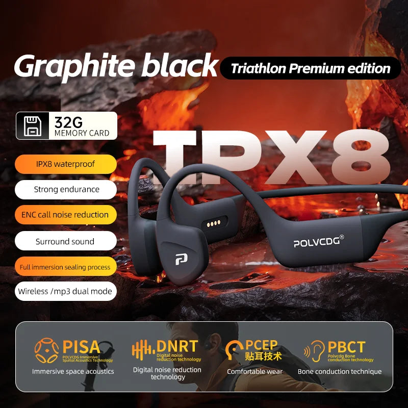 POLVCDG Bone Conduction Swimming Headphones IPX8 Waterproof, 32GB, Bluetooth 5.4 - X16
