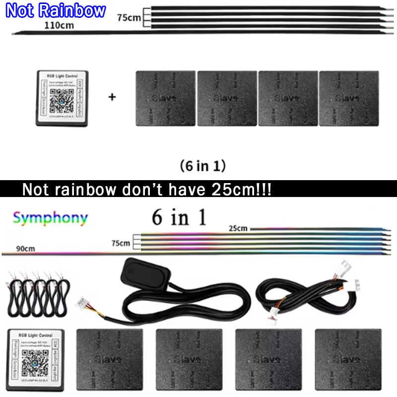 10/14/18 in 1 Led Car Ambient Lights 213 64 Color RGB Symphony Streamer Bluetooth Rainbow Acrylic Strips Atmosphere Lamp Kit 12V