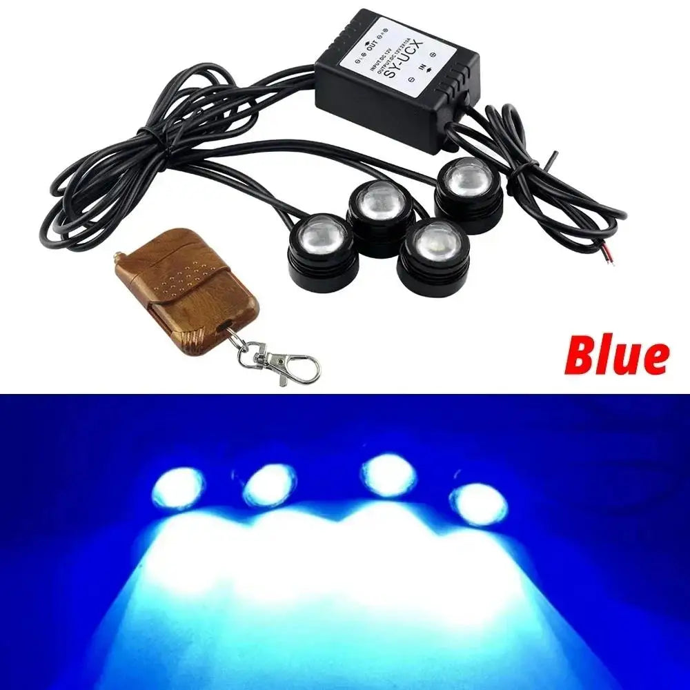 4 in 1 City Light Car LED Network Flash Wireless Remote Control Day Running DRL Eagle Eye One Tow Four 16 Mode Truck Motorcycle
