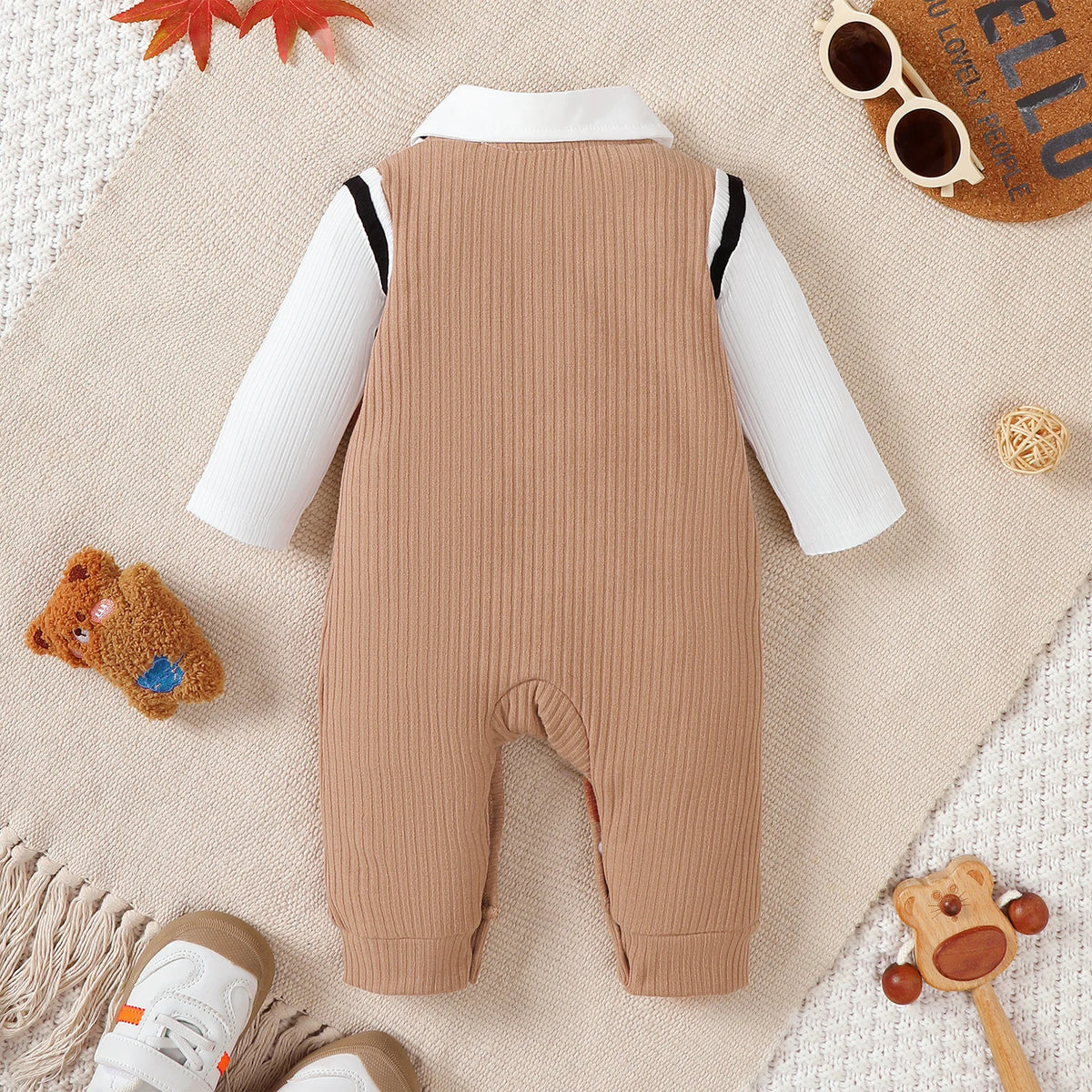Baby Boy Gentleman Teddy Bear Jumpsuit Romper, Long Sleeve, 1-18 Months, 1pc
