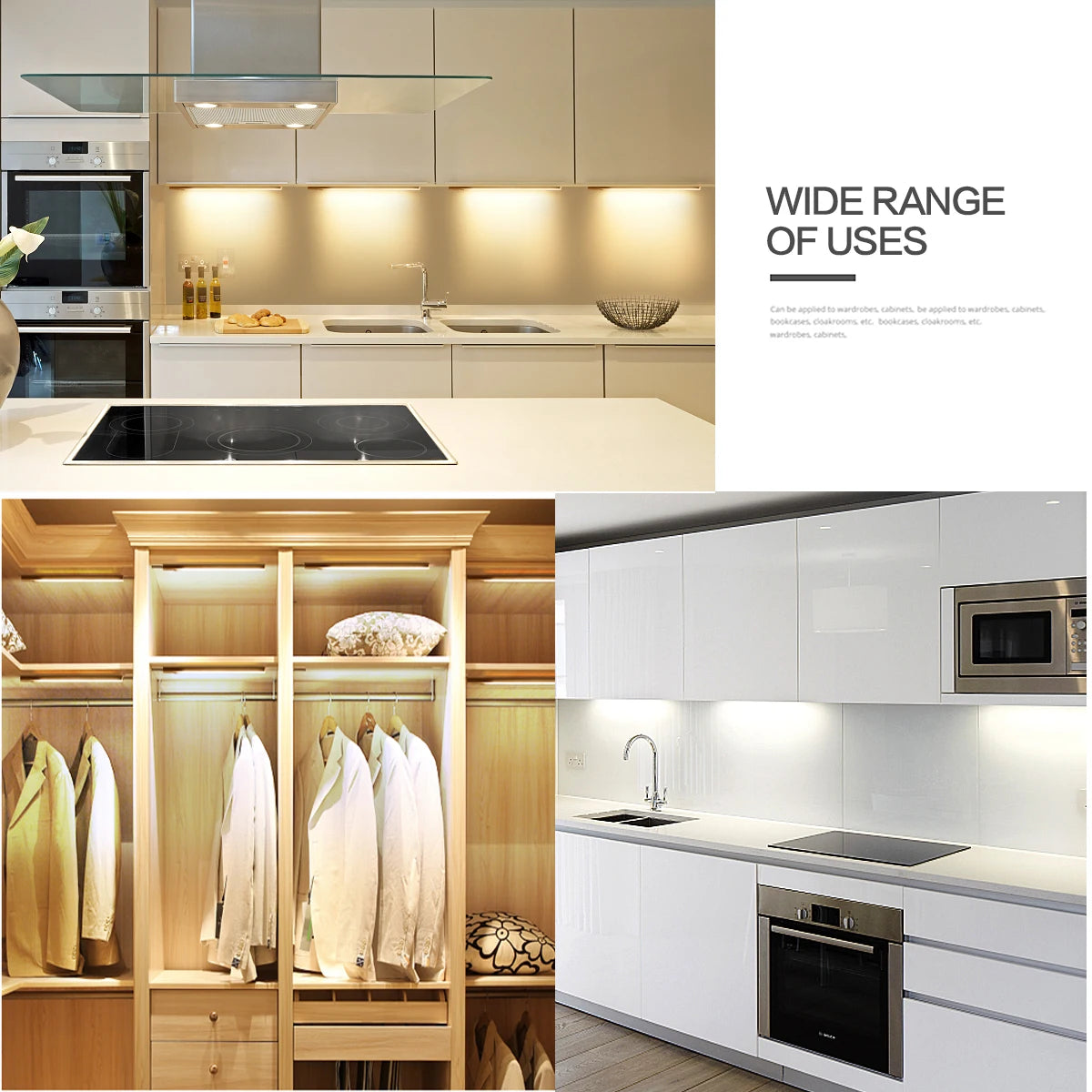 Kitchen Under Cabinet Sensor LED Lighting Kit Linkable LED Bar Light Hand Sweep Dimmable Switch Counter Shelf Workbench Closet