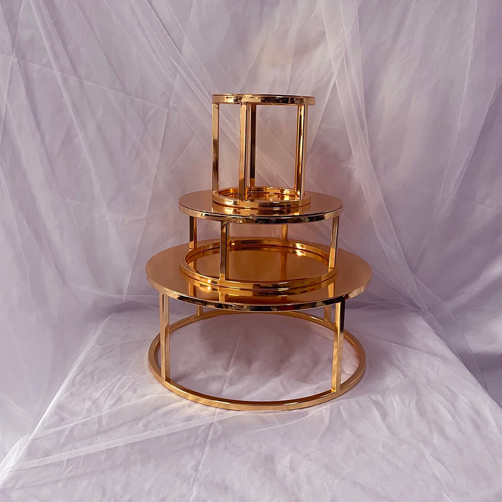 Gold Metal Cake Stand Set Round or Square Dessert Display Pedestal, 2pcs/3pcs or Single