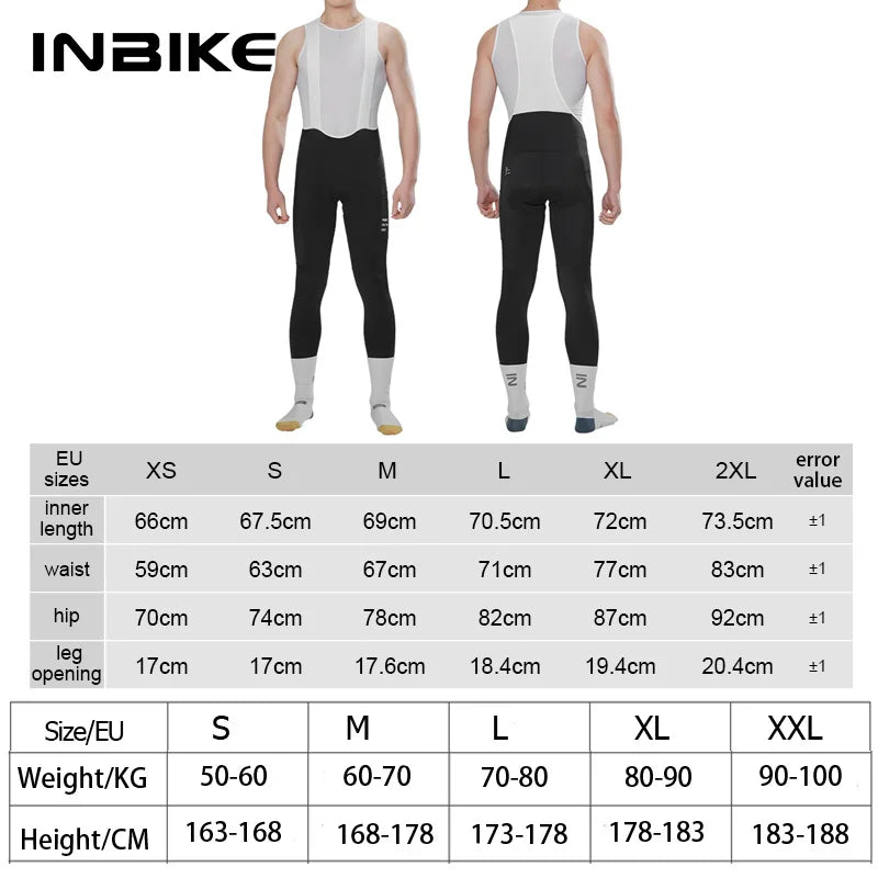 INBIKE Men's Cycling Bib Tights Padded Riding Bike Bib Toursers Pants with Pocket Man MTB Biking Bicycle Long Leggings Clothing