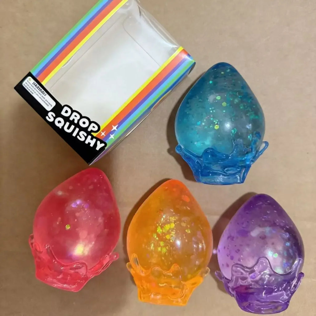 Water Droplet Blind Box Slow Rebound Squeeze Stress Relief Toy, 4pcs, Purple/Blue/Orange/Pink