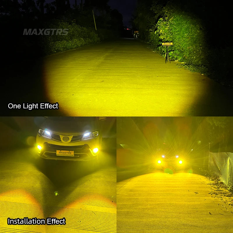2pcs Automotive H7 H11 9005 9006 Laser Headlight Bulb Mini Projector Lens Light Auto LED Fog Light 3000K Gold LED H7 H8 HB3 HB4