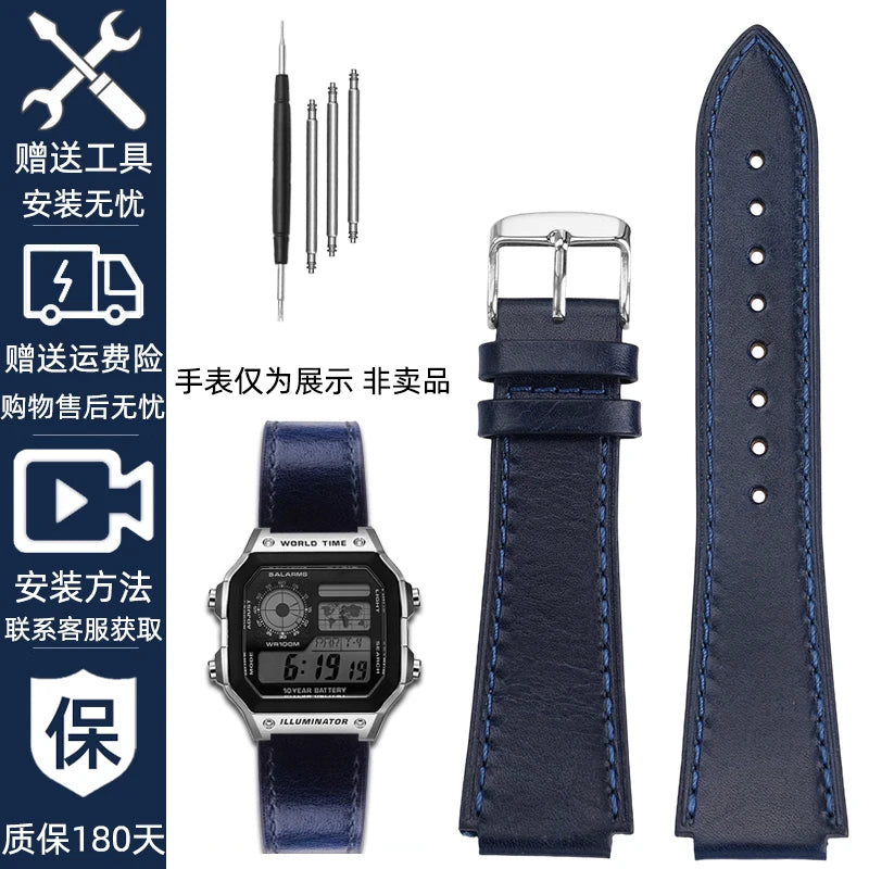 Retro Genuine Leather Watchband For Casio AE1200 AE1300 A158W/A168 W-216H Vintage Watch Strap convex mouth Men's Bracelet 18MM