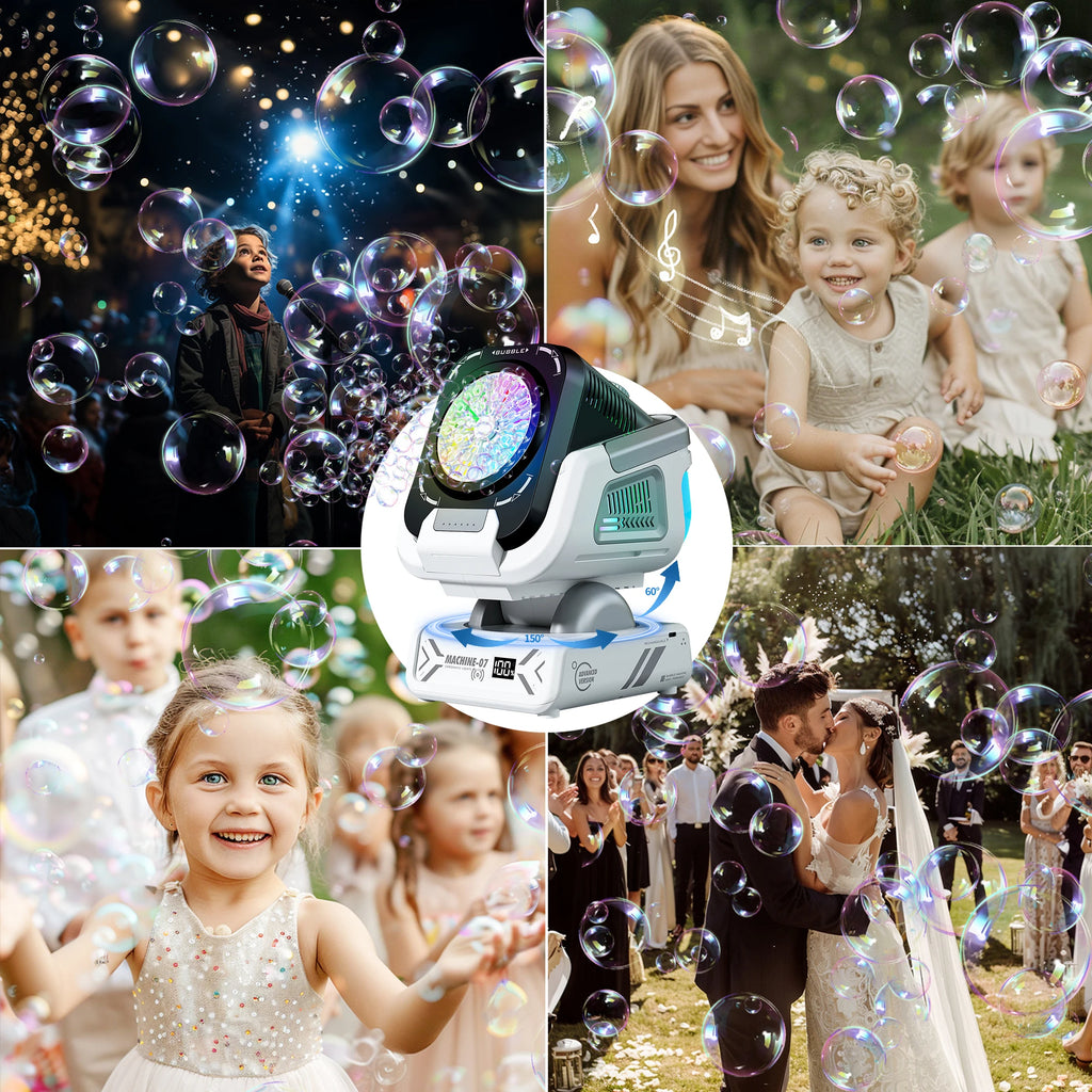 2025 Upgraded Version of the Bubble Machine with Remote Control, Automatic Rotation, and Rgb Lights, 1800Mah Rechargeable Battery, Type-C Charging, Suitable for Children, Weddings, Birthday Parties, and Outdoor Activities, Bubble Machine Does Not Include