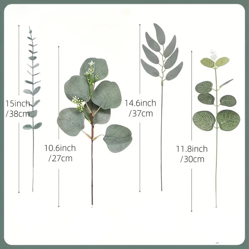 Artificial Eucalyptus Leaf Stems Bundle 50-90pcs Mixed Willow & Silver Eucalyptus for DIY Decor