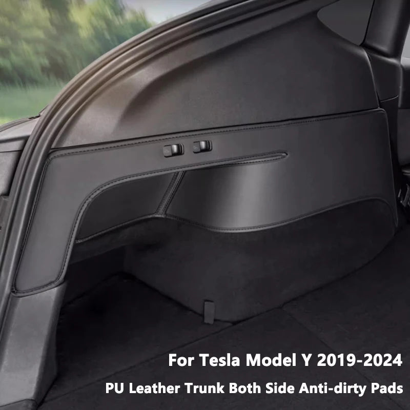Rear Trunk Both Side Guards For Tesla Model Y PU Leather Surface Corner Protection Cover Cargo Liner Protector Anti-dirty Pads