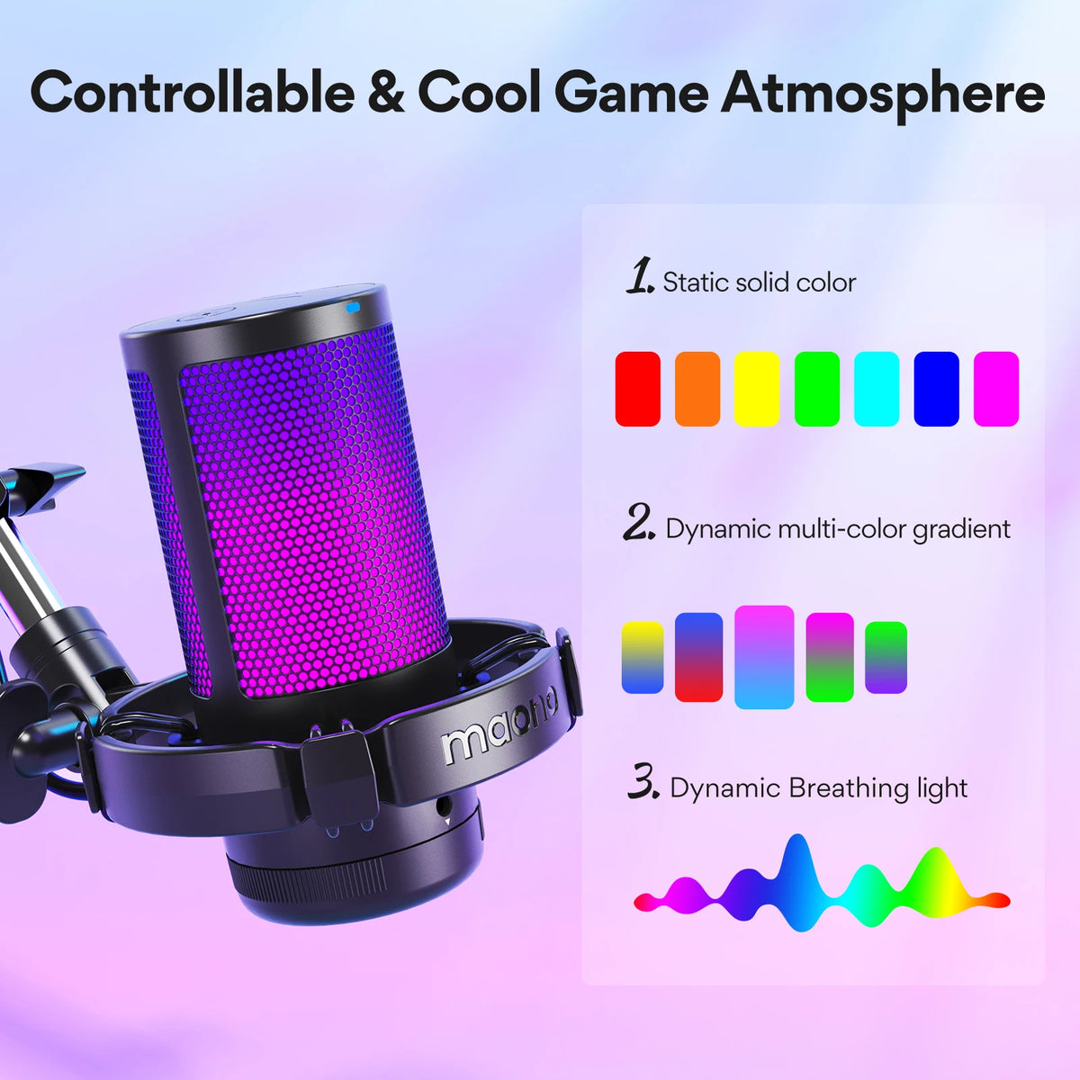 maono DGM20S USB Microphone Gaming Mic Condenser Mic RGB USB Mic with Mic Gain and Noise reduction software for Gaming,Recording
