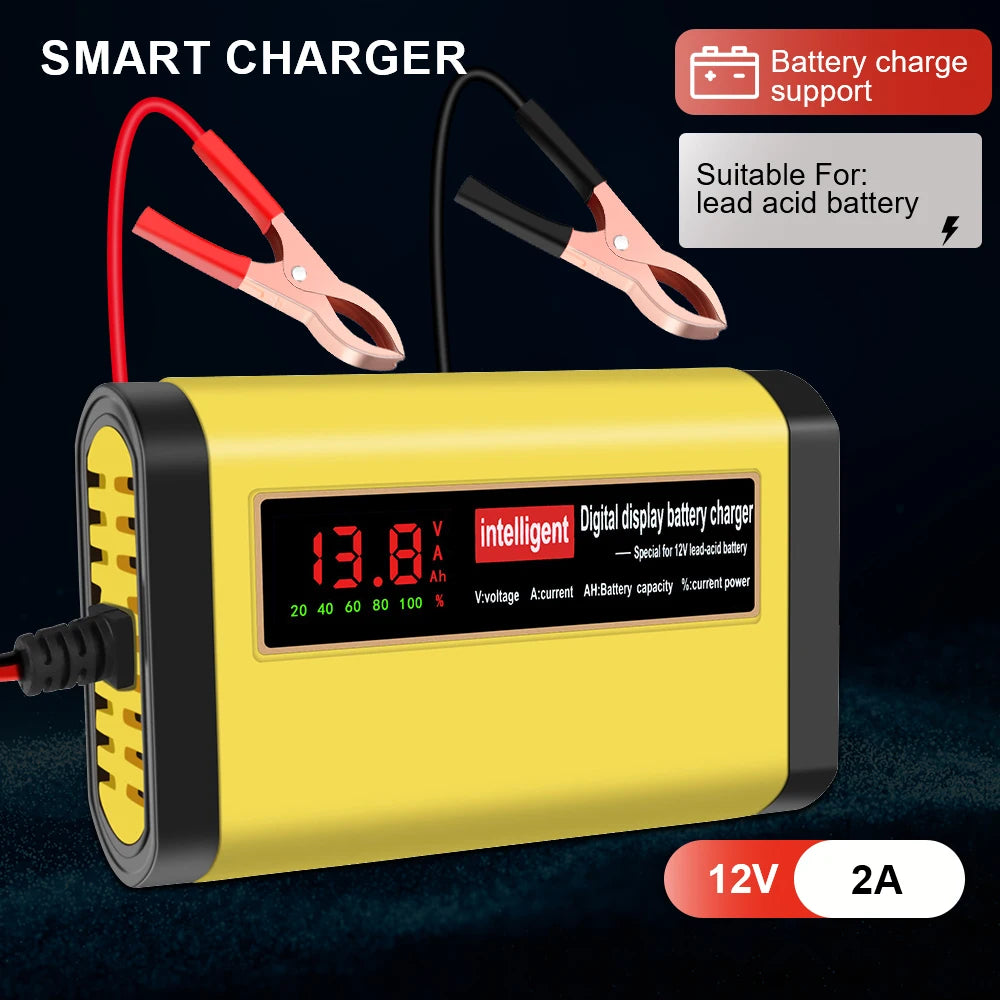 2A 12V Automotive Battery Chargers 3 Stages Intelligent Pulse Repair Car Battery Maintance Storage Cell Charging Device Digital