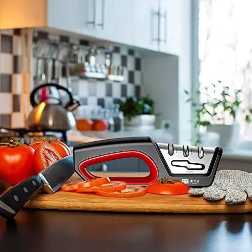 Four in one kitchen sharpener restores serrated blade knives and scissors, diamond tungsten steel ceramics kitchen tools