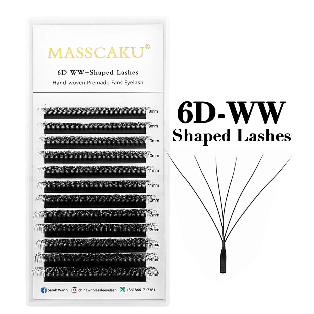 MASSCAKU W Shape Bloom Eyelash Extensions 0.07mm C/D Curl 8-15mm Mix Length 10 Case