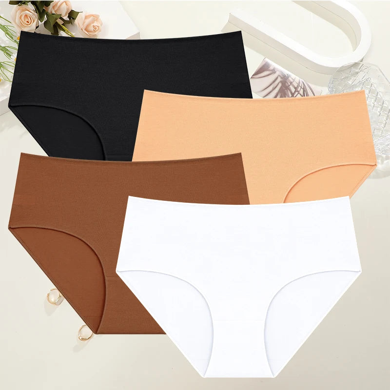 4Pcs/Set Comfort Cotton Panties Women High Waist Briefs Seamless Underwear Breathable Underpants Plus Size Panty S-2XL Intimates
