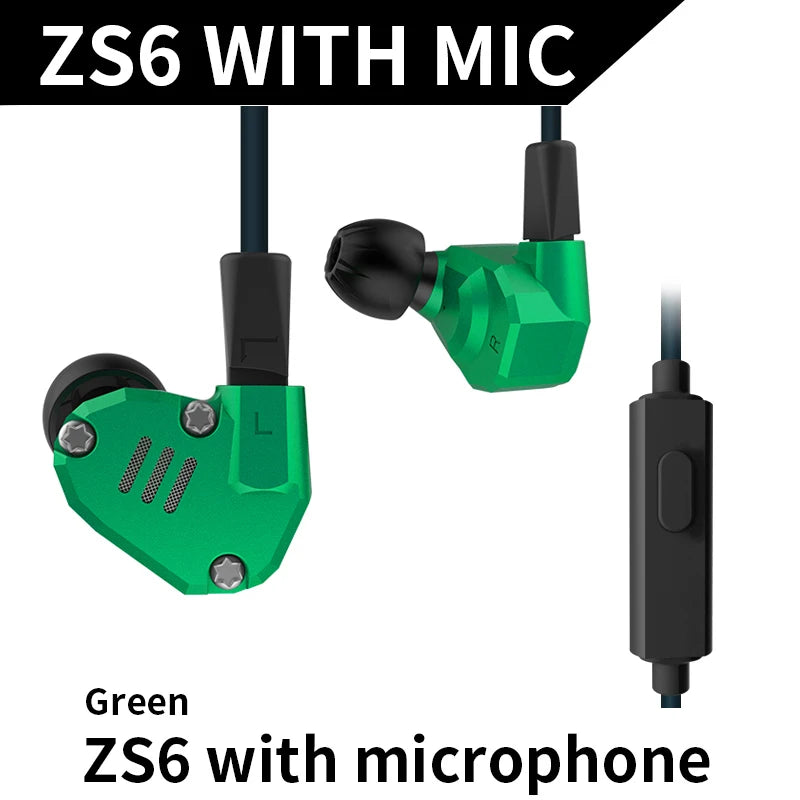 KZ ZS6 In-Ear Hybrid Technology Earphones HiFi Bass Headphones Wired 3.5mm for Music Gaming