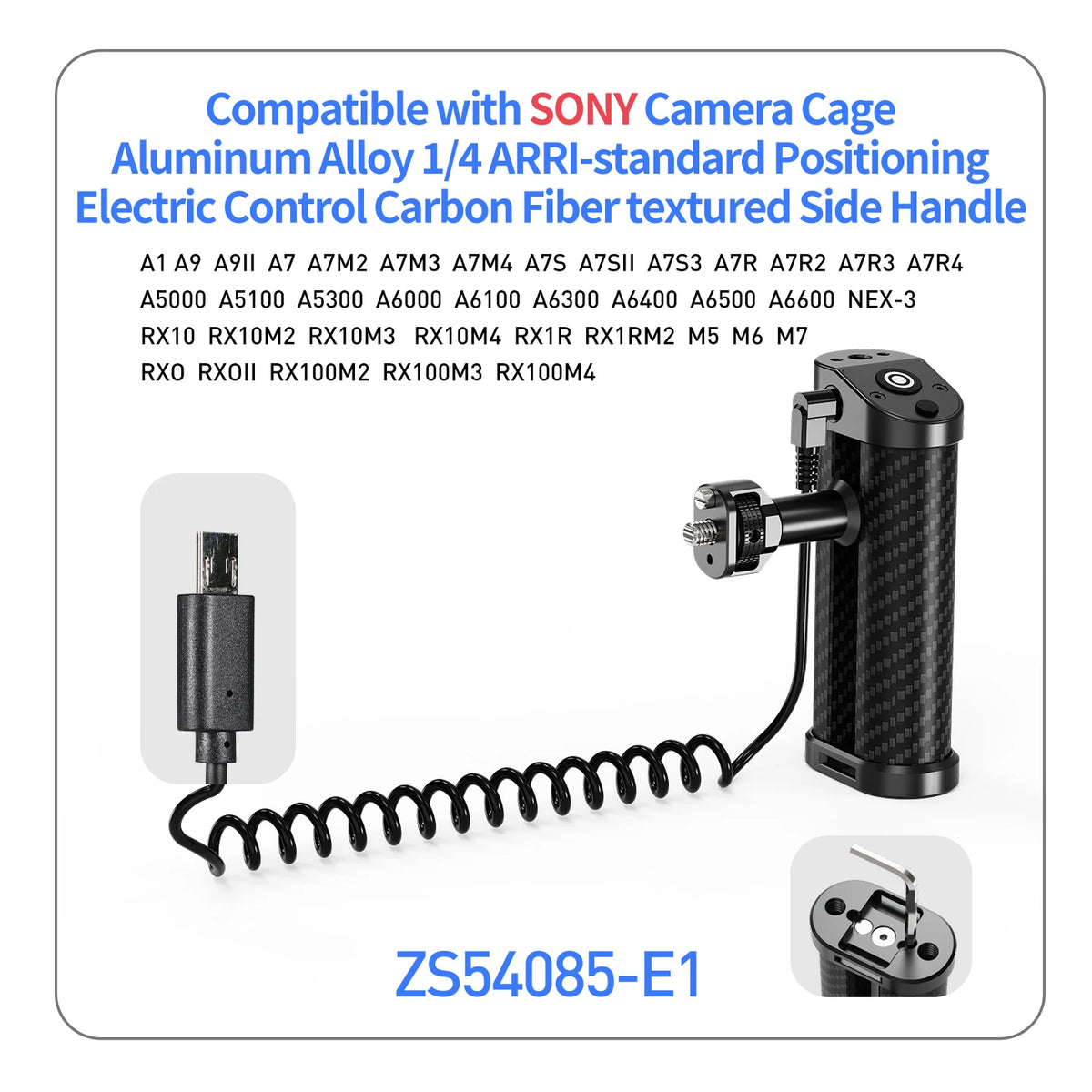 Camera Cage Top / Side Handle Grip With Trigger Shutter Control Cable for Sony Canon Nikon Fuji DSLR Carbon Fiber Grip Bracket