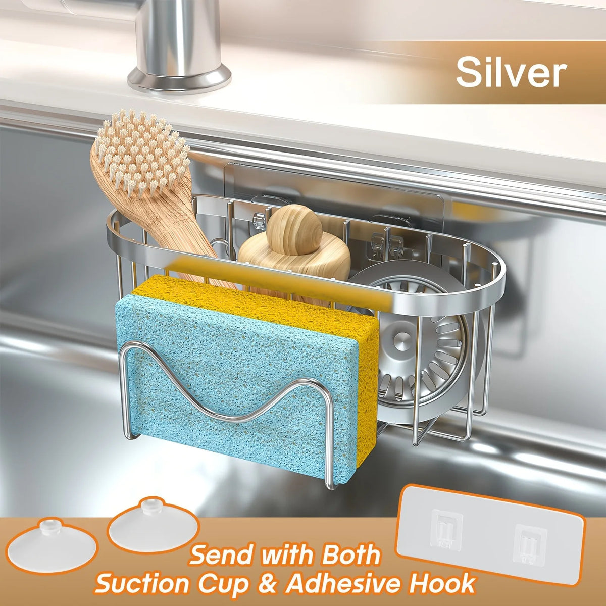 Suction Cups Sponge Drainer Rack Stainless Steel Sponge Holder Fast Drainage Easy-To-Clean Sink Sponge Stand Drain Holder