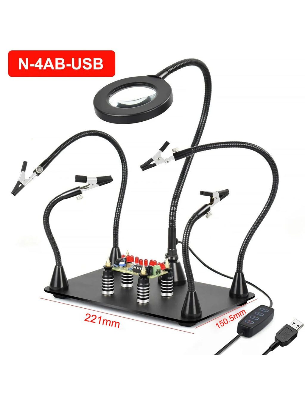 NEWACALOX PCB Fixture Clips Soldering Holder Third Hand Tool Magnetic Flexible Helping Hands with 3X LED Illuminated Magnifier