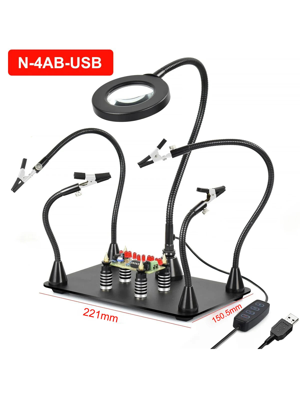 NEWACALOX PCB Fixture Clips Soldering Holder Third Hand Tool Magnetic Flexible Helping Hands with 3X LED Illuminated Magnifier
