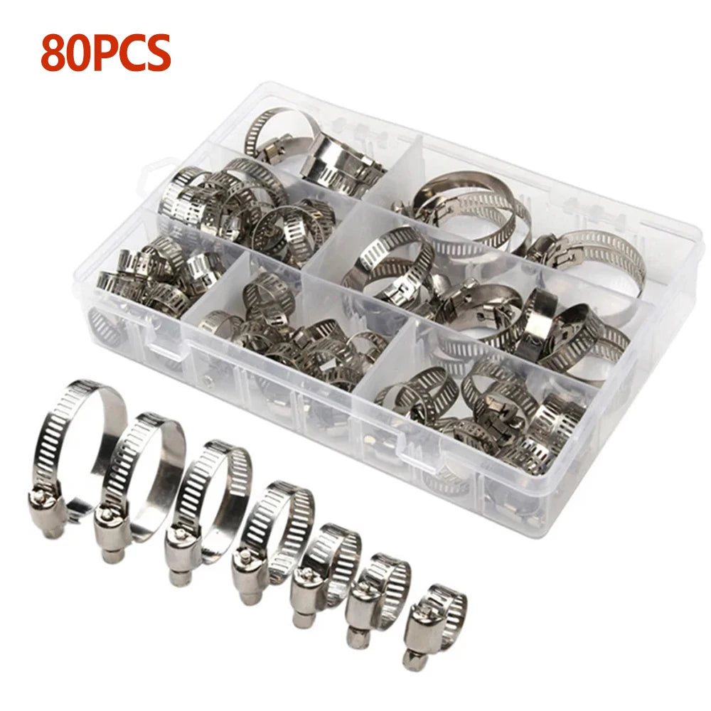 60/100pcs Adjustable Hose Clamps Stainless Steel Hoop Clamp Hose Clamp for Pipe Fuel Tube Faucet Fasteners Assortment Kit