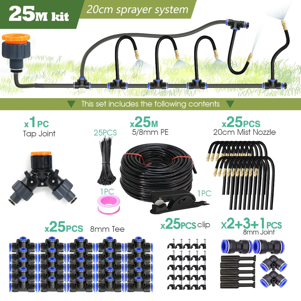 30M-5M DIY Free Bending Universal Sprayer Kit 8mm Hose Patio Misting Cooling System for Garden Plant Fogging Watering Irrigation