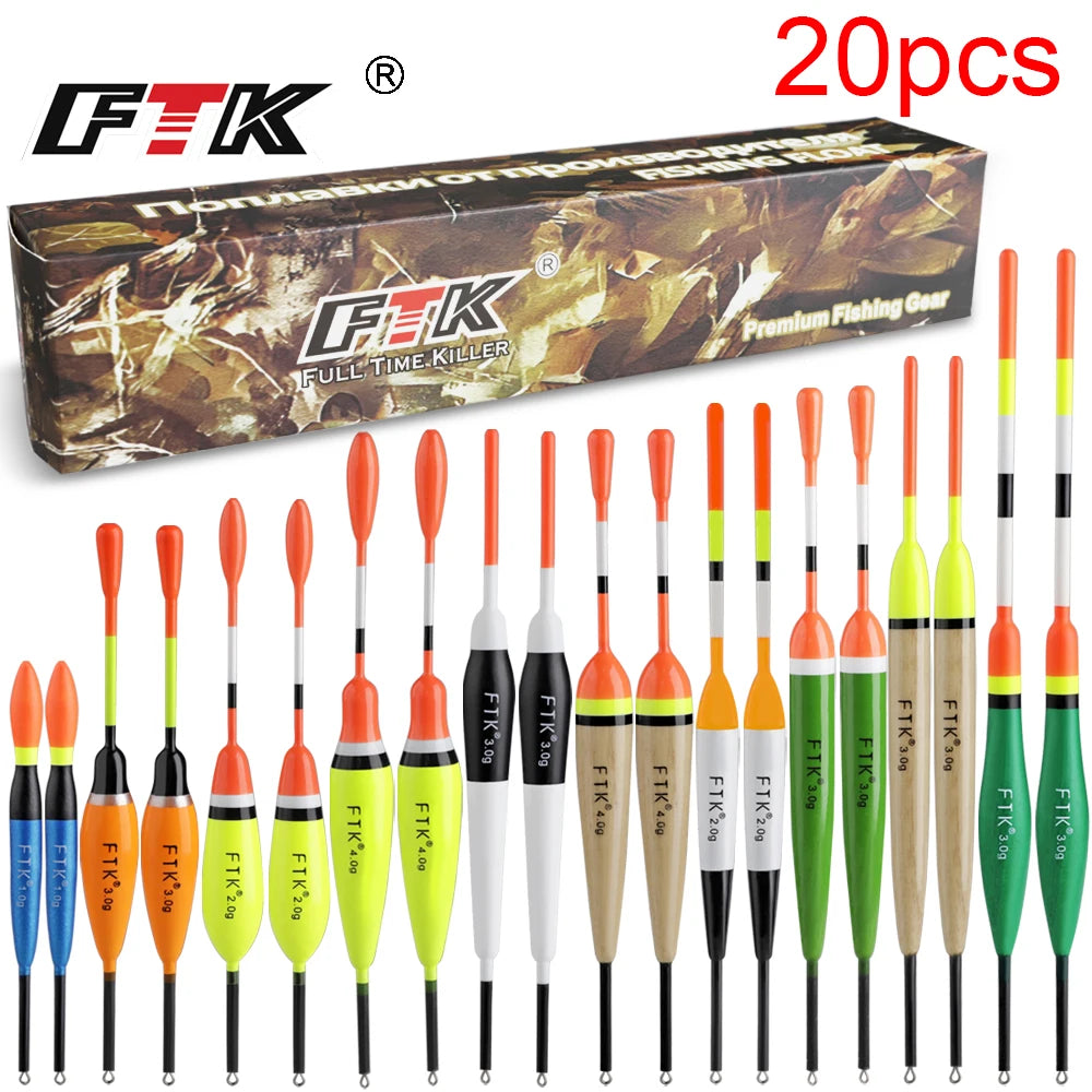 FTK Fishing Float Set 20pcs Vertical Buoy Lure Float Accessories, Multi-Function