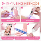 5-in-1 Rabbit UV LED Nail Lamp Stand Rechargeable Foldable, 3 Timer Modes, Pink/White