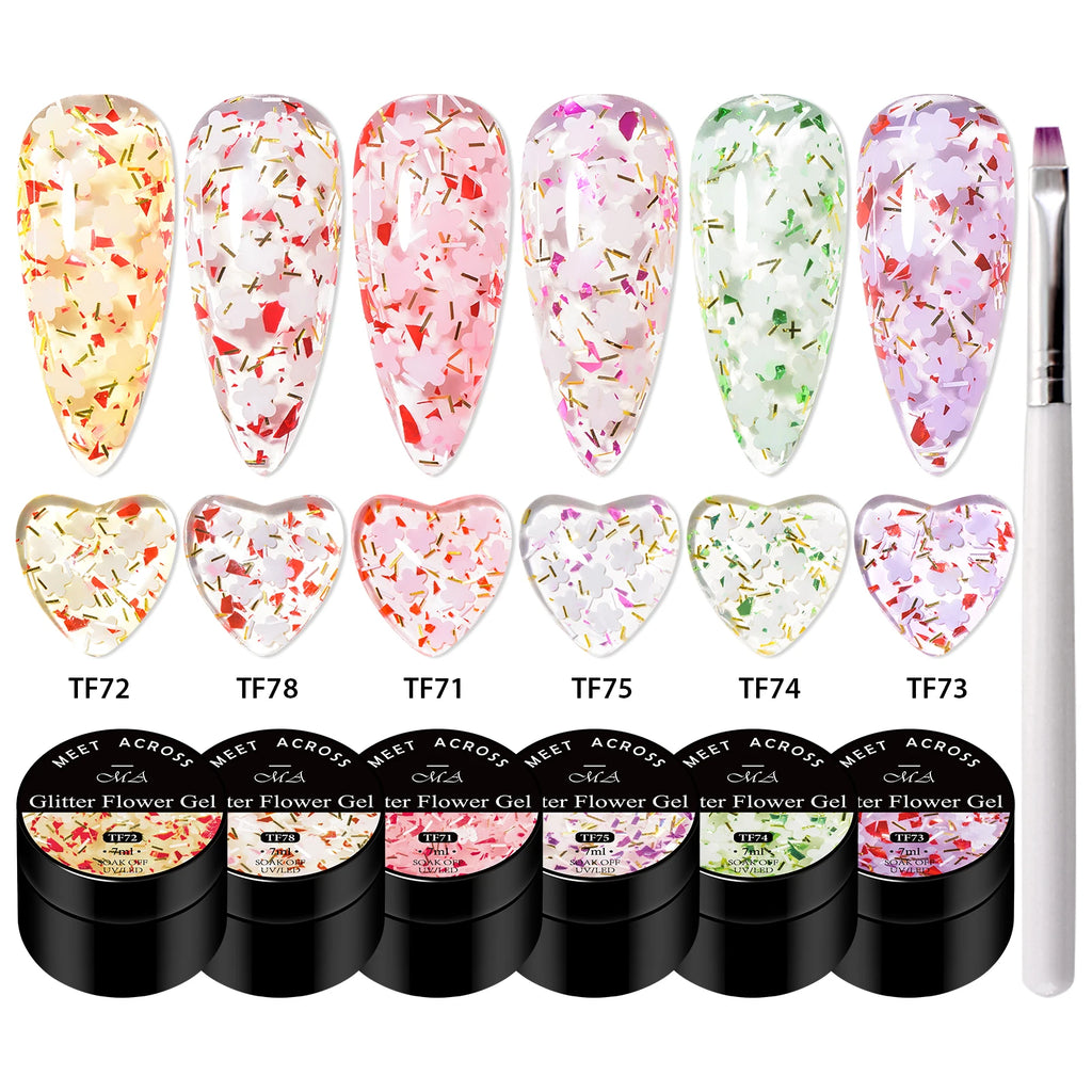 6PCS/SET Dried Flower Gel Nail Polish Set Natural Flower Fairy Nail Art Gel Soak Off UV LED Painting Varnish For Nails DIY Kit