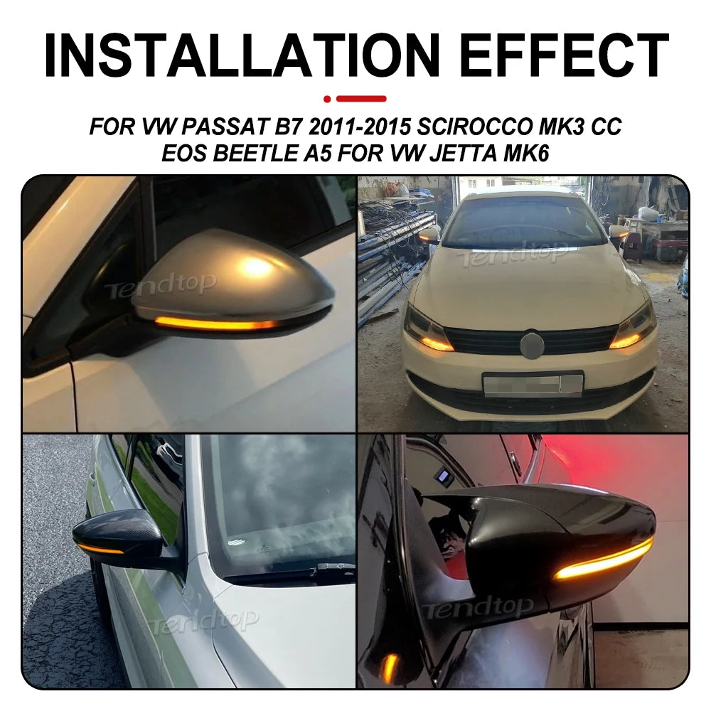 2pcs Dynamic LED Mirror Turn Signal Indicator Lights for VW Passat B7 CC Jetta MK6 EOS Scirocco