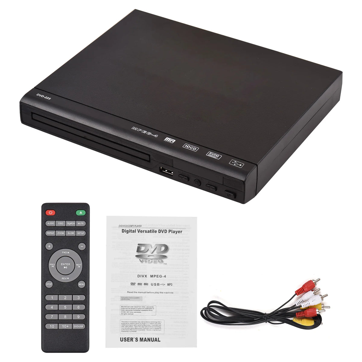 DVD CD Disc Player DVD-225 Home DVD Player DVD CD Disc Player Digital Multimedia Player AV Output with Remote Control