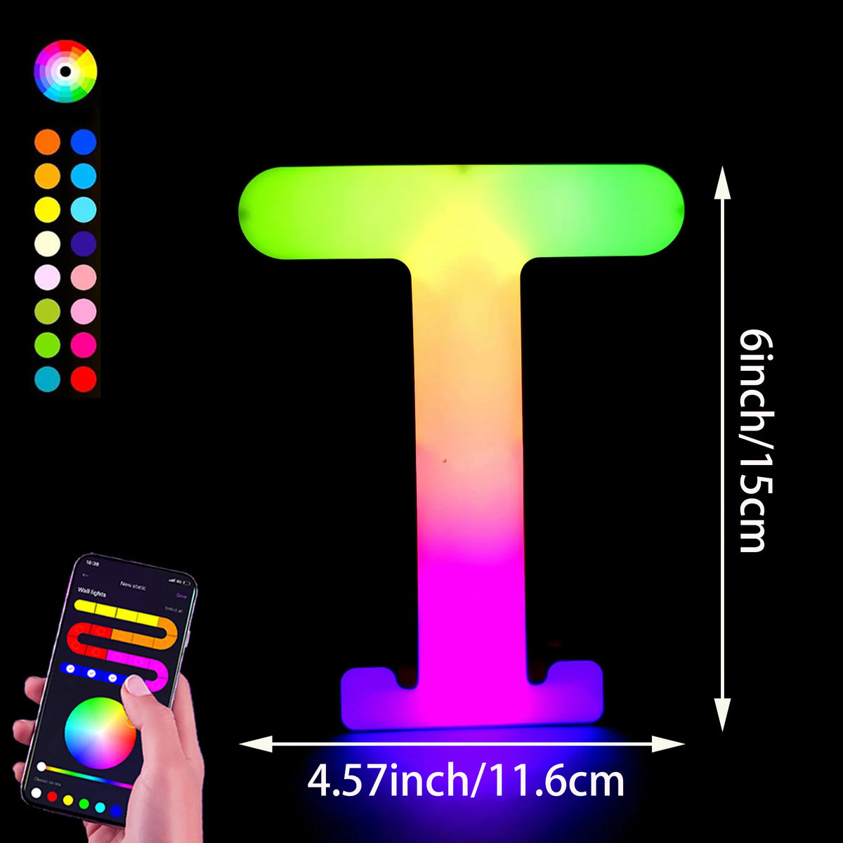 1PC Smart LED Letter Light - DIY RGB Marquee App Control Music Sync Indoor Sign Game Holiday Party Wedding Graduation Season A-Z