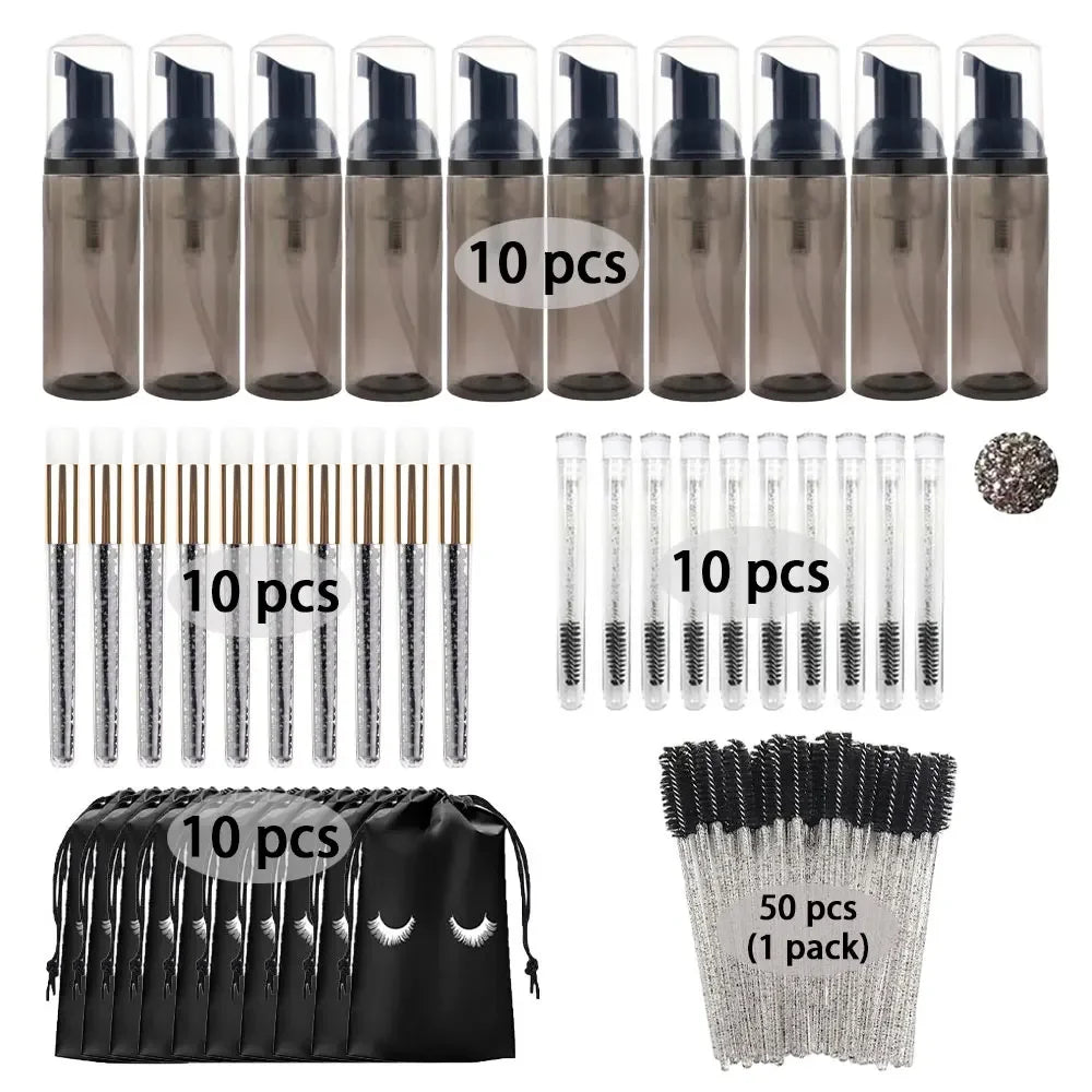 Eyelash Shampoo Cleaning Tools Include 60ML Empty Bottle Foam Dispenser Eyelash Brush Storage Bag Cleaning Nose Brush Eyelash