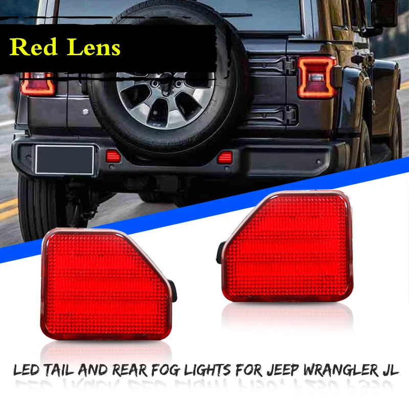 Red LED Car Rear Bumper Reflector Tail /Brake Lights Rear Fog Lights For 2018-up Jeep Wrangler JL Sahara Rubicon MOAB Trims ONLY