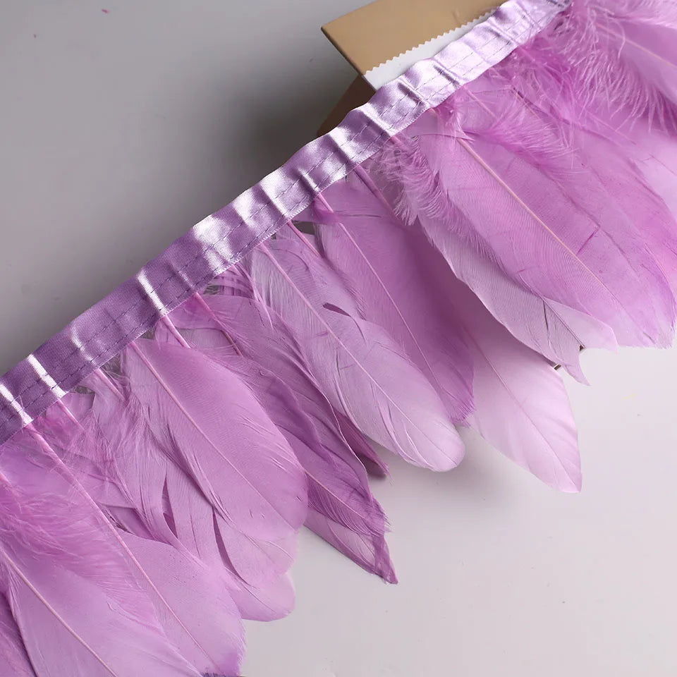 10Meters Goose Feather Fringe Ribbon Handicraft Accessories White Swan Feathers Trims Carnival Plumas Dress Decoration Wholesale