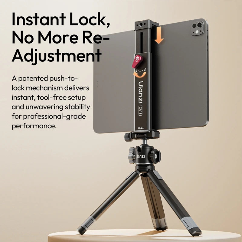 Ulanzi CA15 OneLock Tablet Clamp Metal Tablet Clamp for iPads/Tablets 4.7-12.9in with 1/4'' Screw Hole and Uka Base