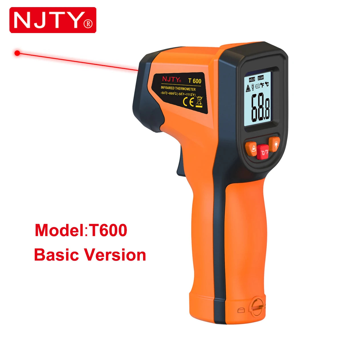 NJTY T600 T600A Digital Infrared Thermometer Gun -58°F to 1112°F (-50℃ to 600℃) Professional Industrial Laser Temperature Gun