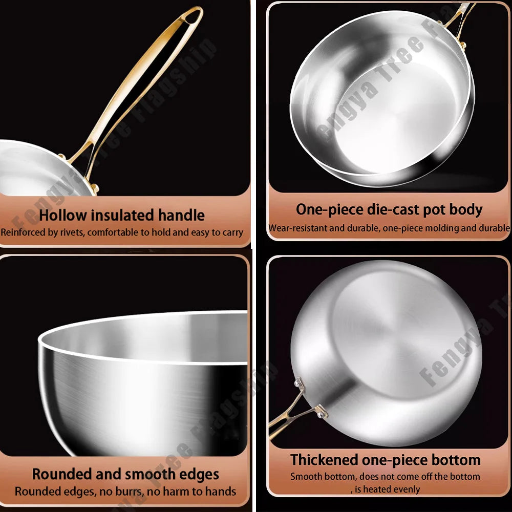 316 Stainless Steel Nonstick Deep Frying Pan Wok Skillet, 22cm-30cm, Gas & Induction