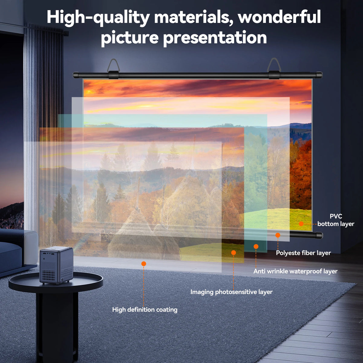 XIAOHUI Anti-light Thick HD Projector Screen 16:9 No-hole Wall-mounted Home Projection Screen 60/72/84/92/100/110/120/133inch
